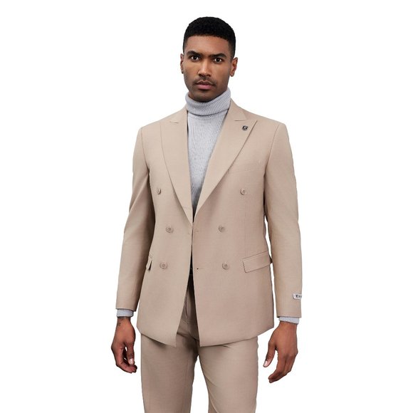 Stacy Adams Double-Breasted Peak Lapel Men's Suit, Tan - Picture 2 of 4